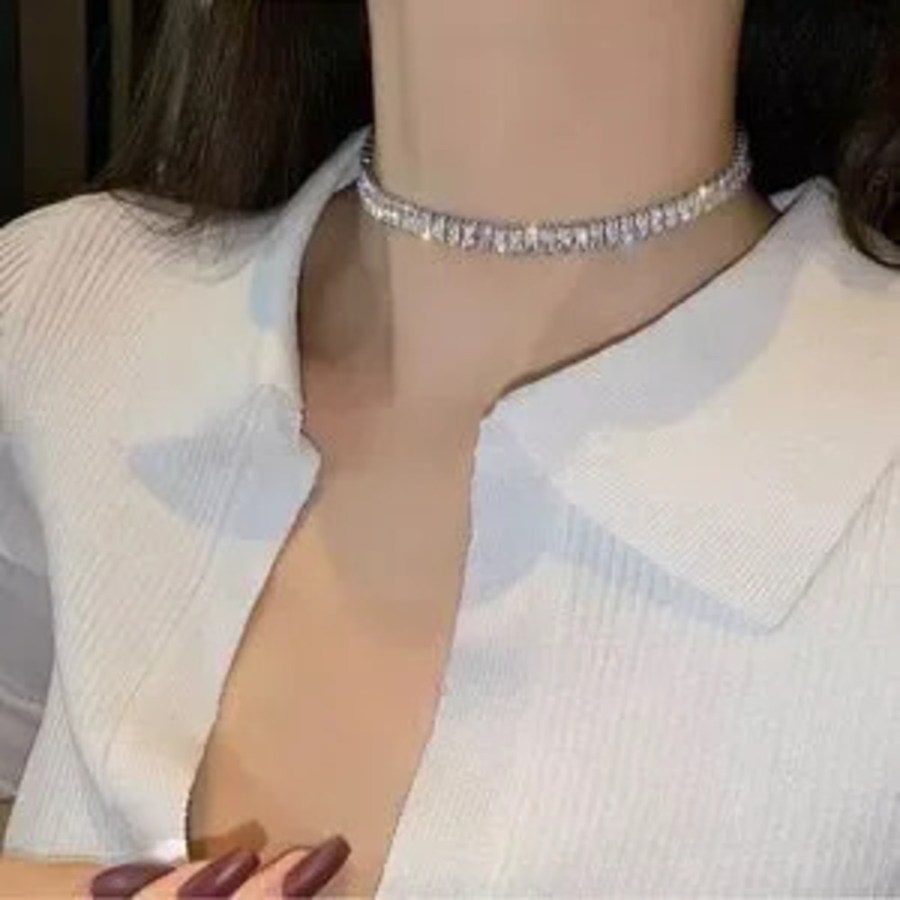 Shiny?Zircon Choker Necklace length 13+3 extension